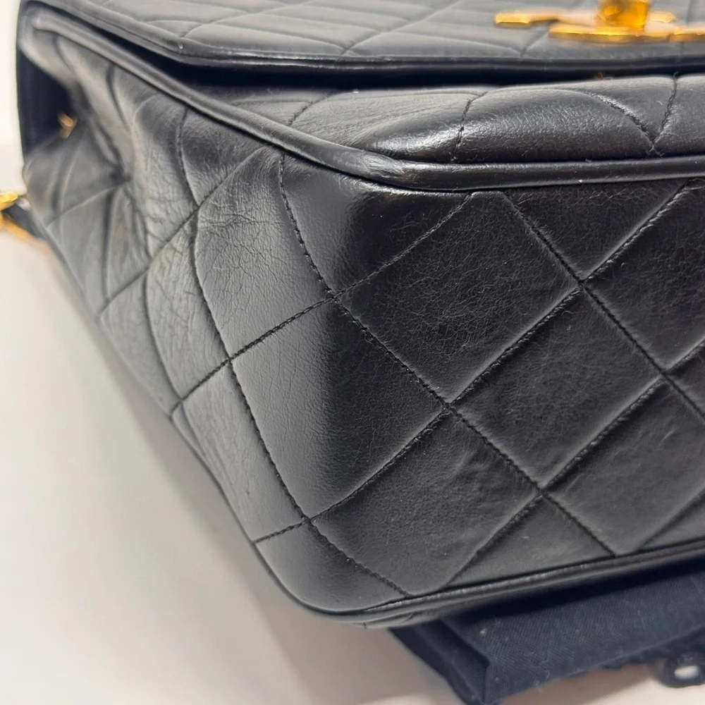 💯💎Authentic💎CHANEL Rare Black Lambskin XL CC Quilted Flap Bag 24k GP Hardware